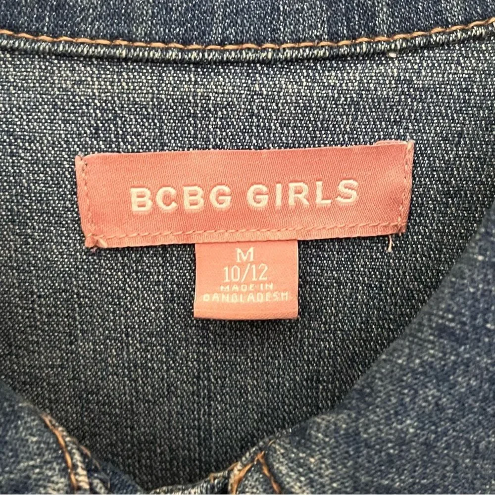BCBG Girls Blue Denim Button Front Distressed Jacket Size Medium or 10-12